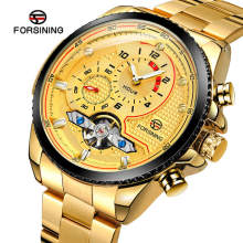 Forsining 379 New Custom Tourbillon Watches Luxury Steel Watch Automatic Mechanical Mens
